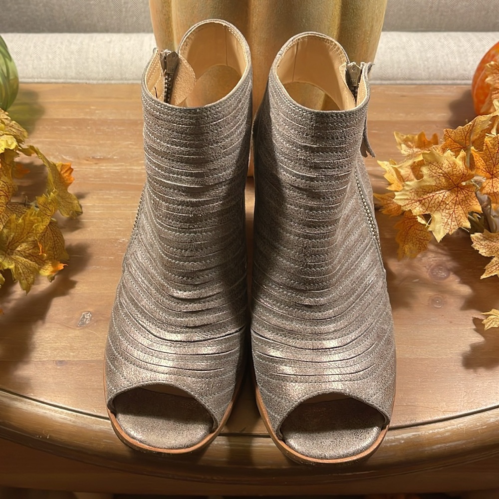 Paul Green Cayanne Leather Peep Toe Booties Silver Platinum UK 5 US 7.5